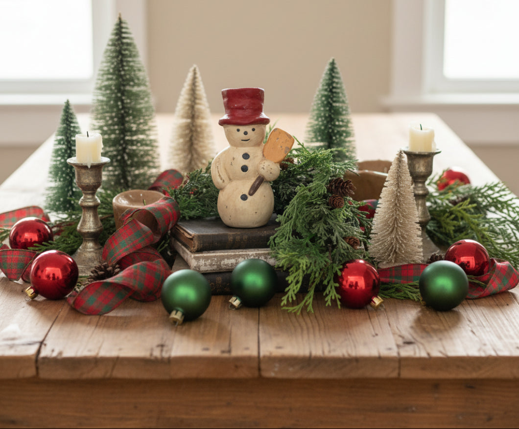 Ragon House Christmas 7"Red Hat Snowman with Broom - The Primitive Pineapple Collection