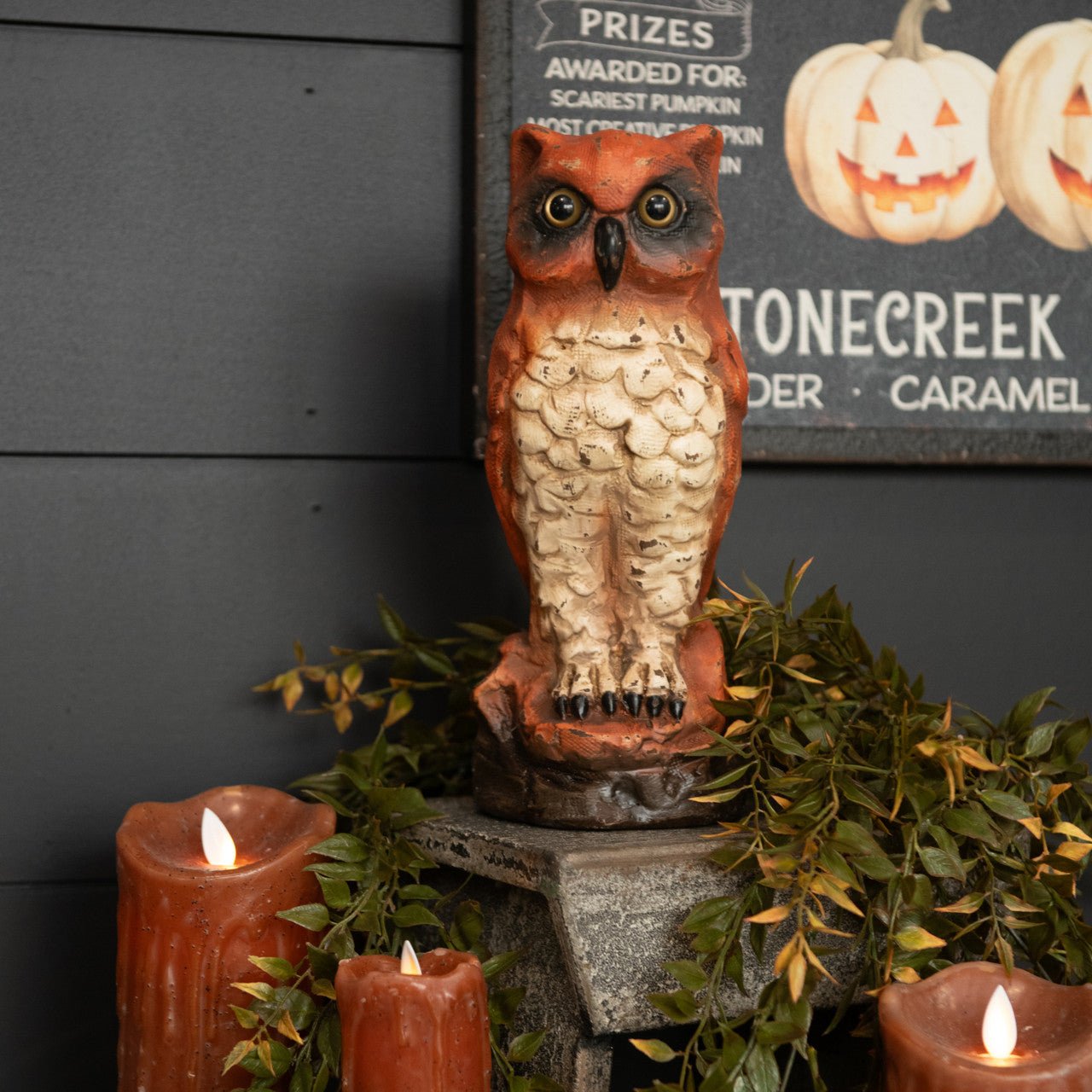 Fall Ragon House Collectable 10” Vintage Orange Owl Centerpiece Figurine - The Primitive Pineapple Collection