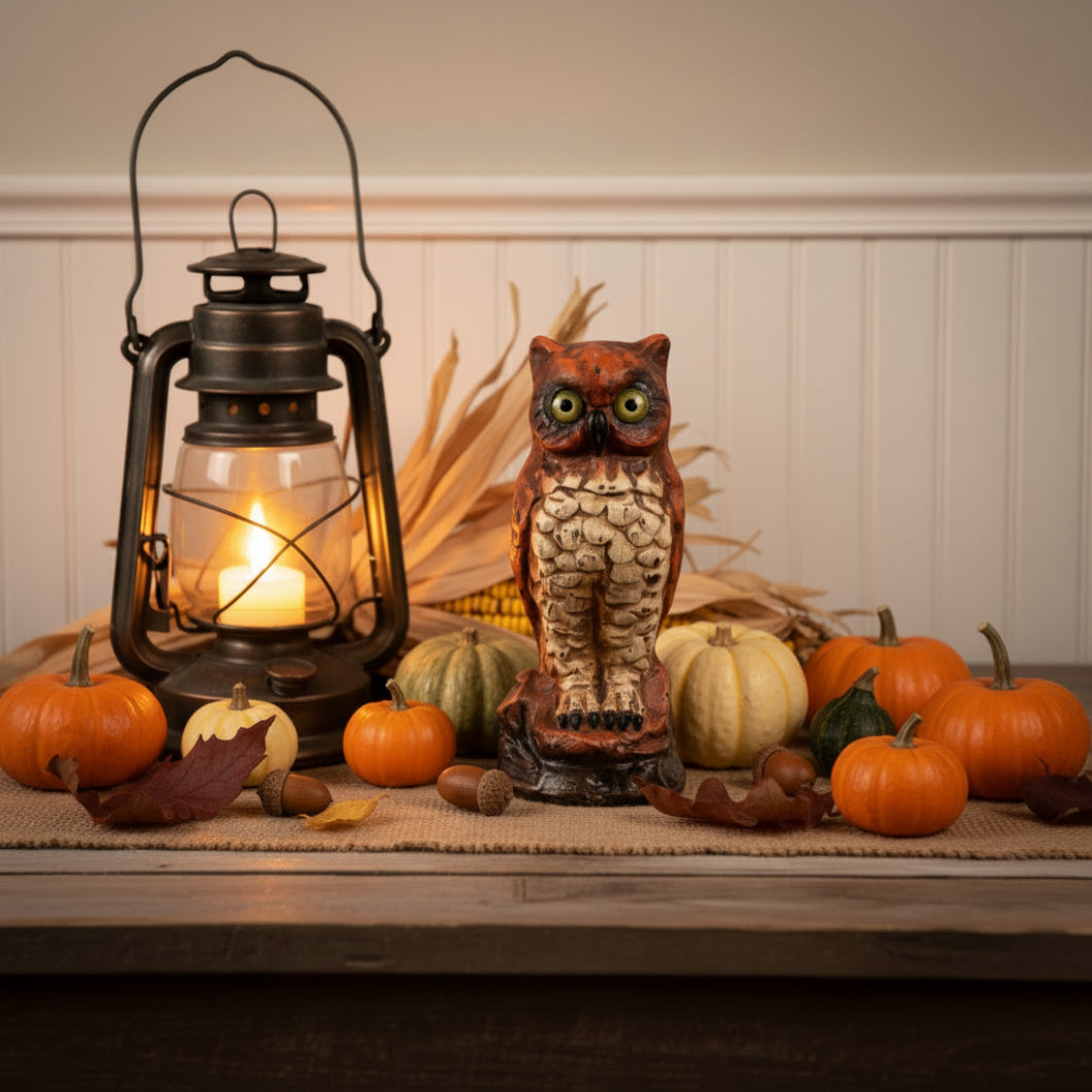 Fall Ragon House Collectable 6” Vintage Owl Centerpiece Figurine - The Primitive Pineapple Collection