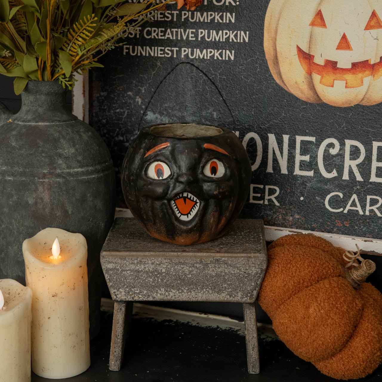 Primitive Halloween Fall Ragon House 5" Black Jack O Lantern Choir Boy Bucket - The Primitive Pineapple Collection