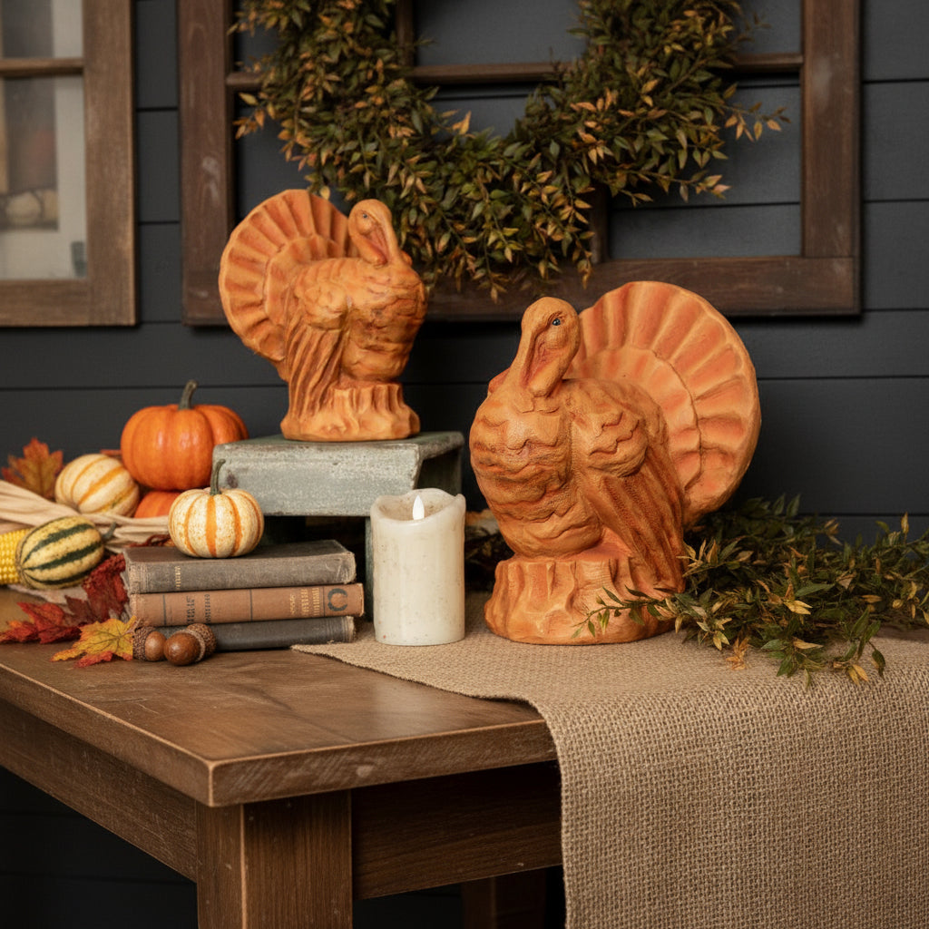 Halloween Fall Ragon House Collectable 12” Faded Orange Turkey Figurine - The Primitive Pineapple Collection