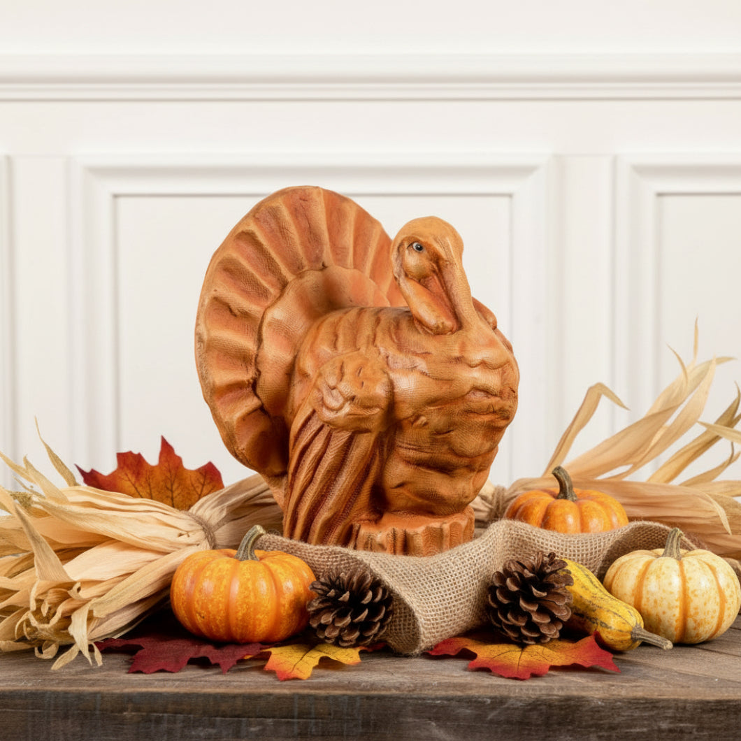 Halloween Fall Ragon House Collectable 12” Faded Orange Turkey Figurine - The Primitive Pineapple Collection