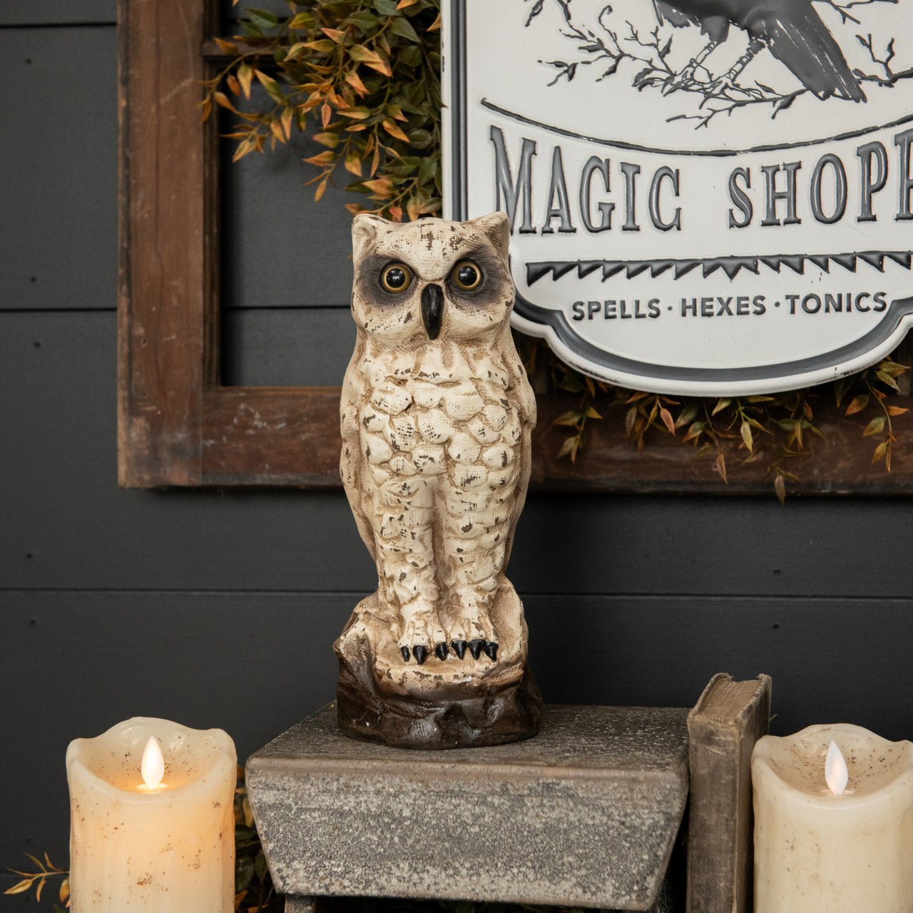 Ragon House White Owl Figurine 10" – Vintage Fall Centerpiece, Primitive Autumn Decor - The Primitive Pineapple Collection
