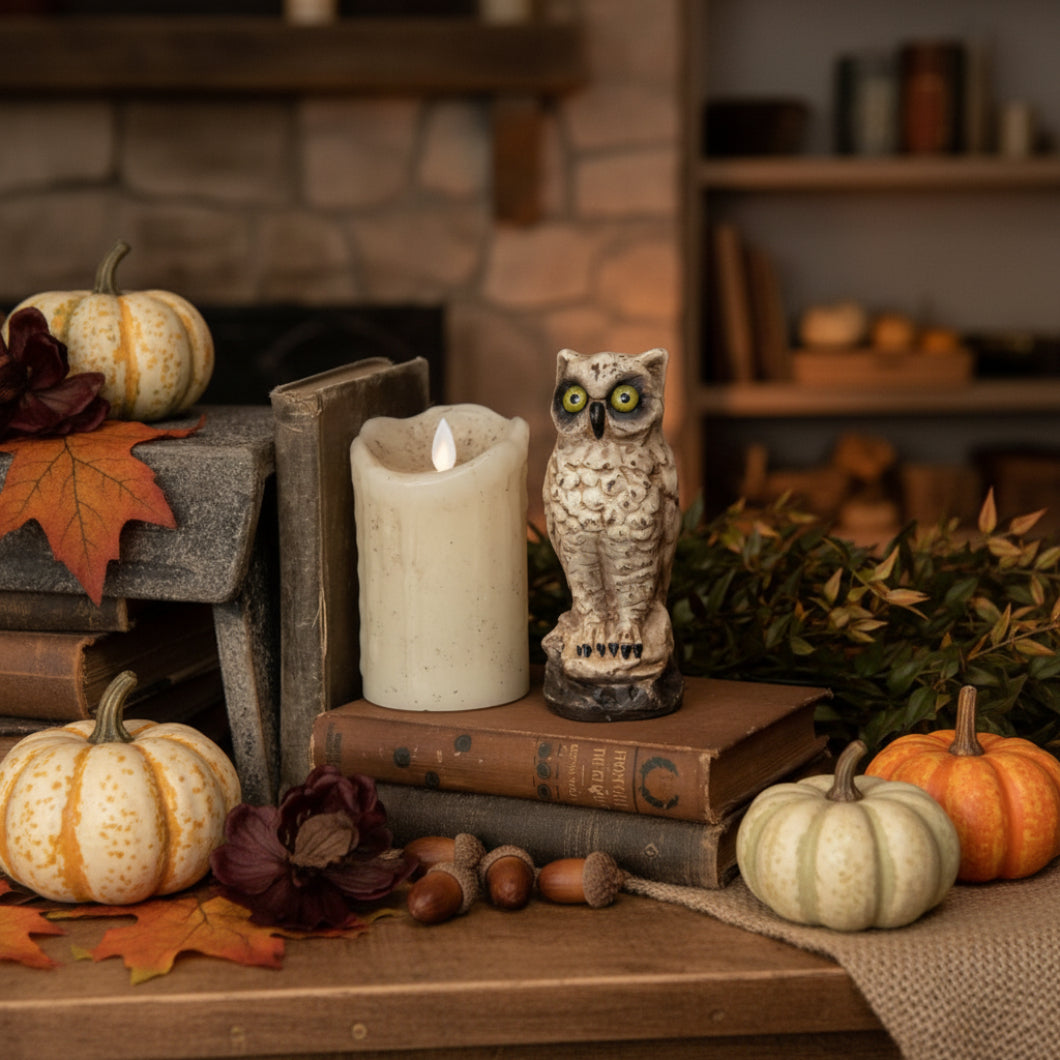 Fall Ragon House Collectable 6” Vintage White Owl Centerpiece Figurine - The Primitive Pineapple Collection