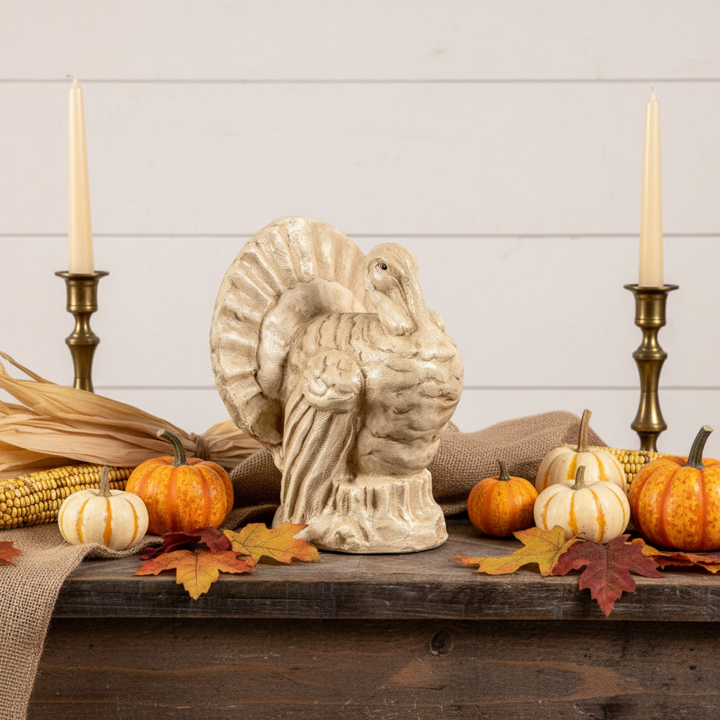 Fall Ragon House Collectable 12” Antique White Turkey Centerpiece Figurine - The Primitive Pineapple Collection