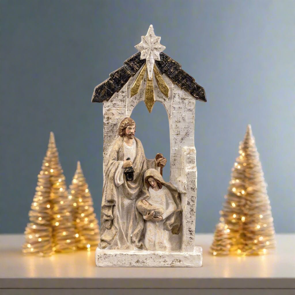Primitive Ragon House 22" Gold and White Nativity Figurine – Christmas Decor - The Primitive Pineapple Collection