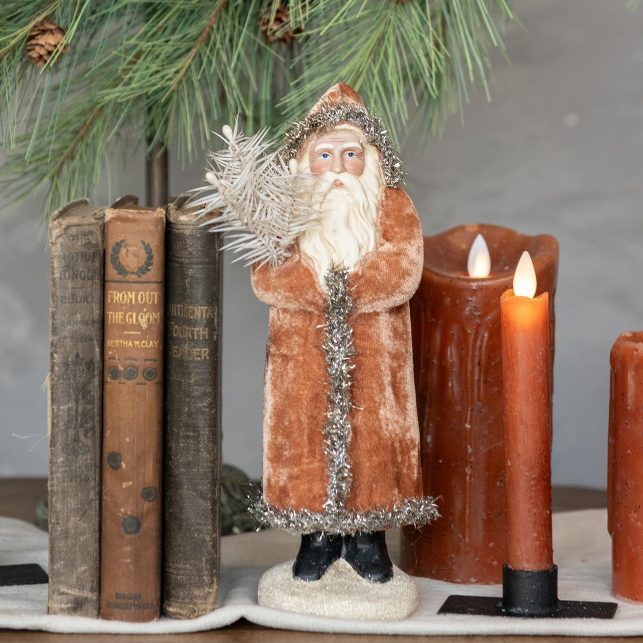 Ragon House Christmas 10" Ginger and Silver Belsnickle Santa w/ Goose Feather - The Primitive Pineapple Collection