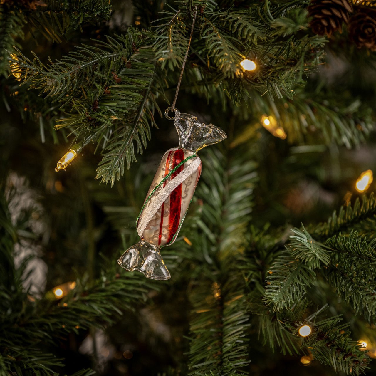 Christmas Ragon House 3" Rolled Christmas Candy Glass Ornament - The Primitive Pineapple Collection