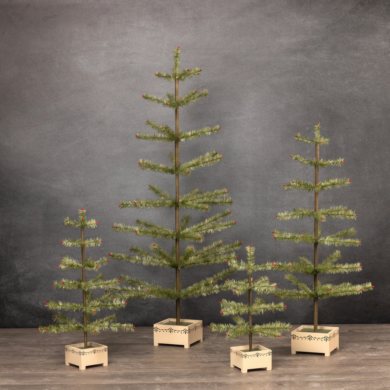 Ragon House Germany Style 24" Green Goose Feather Tree w/ Red Berries in Stenciled Wood Base - The Primitive Pineapple Collection