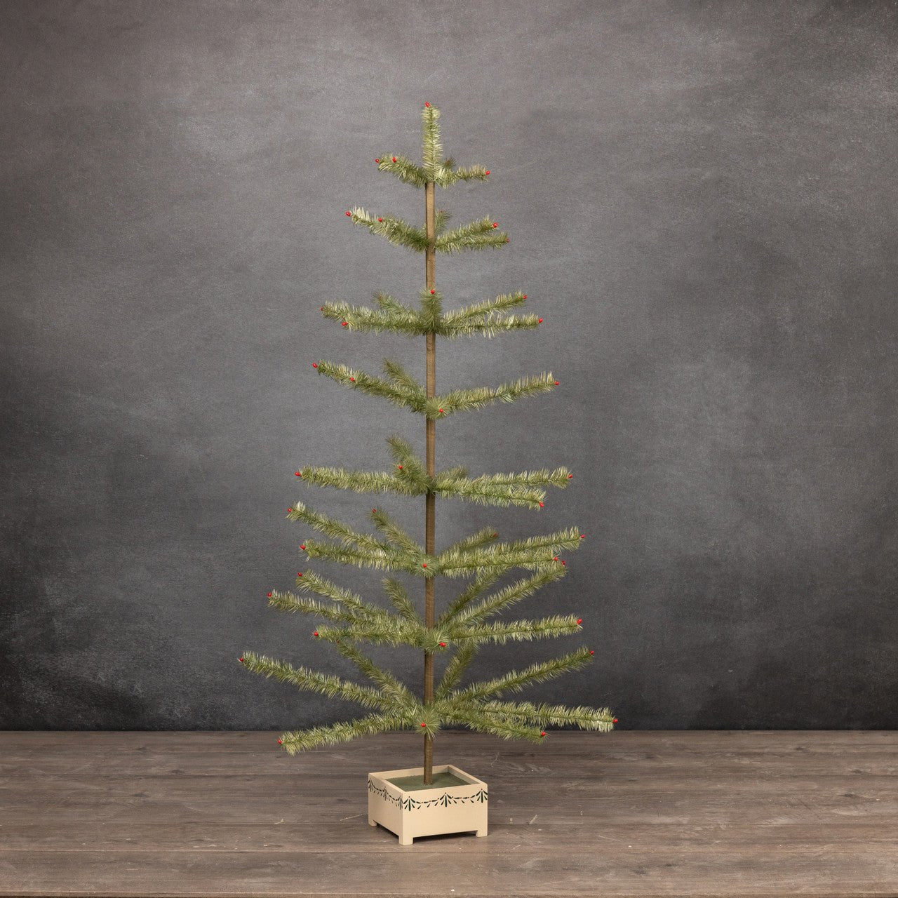 Ragon House Germany Style 48" Green Feather Tree w/ Berries in Stenciled Wood Base - The Primitive Pineapple Collection