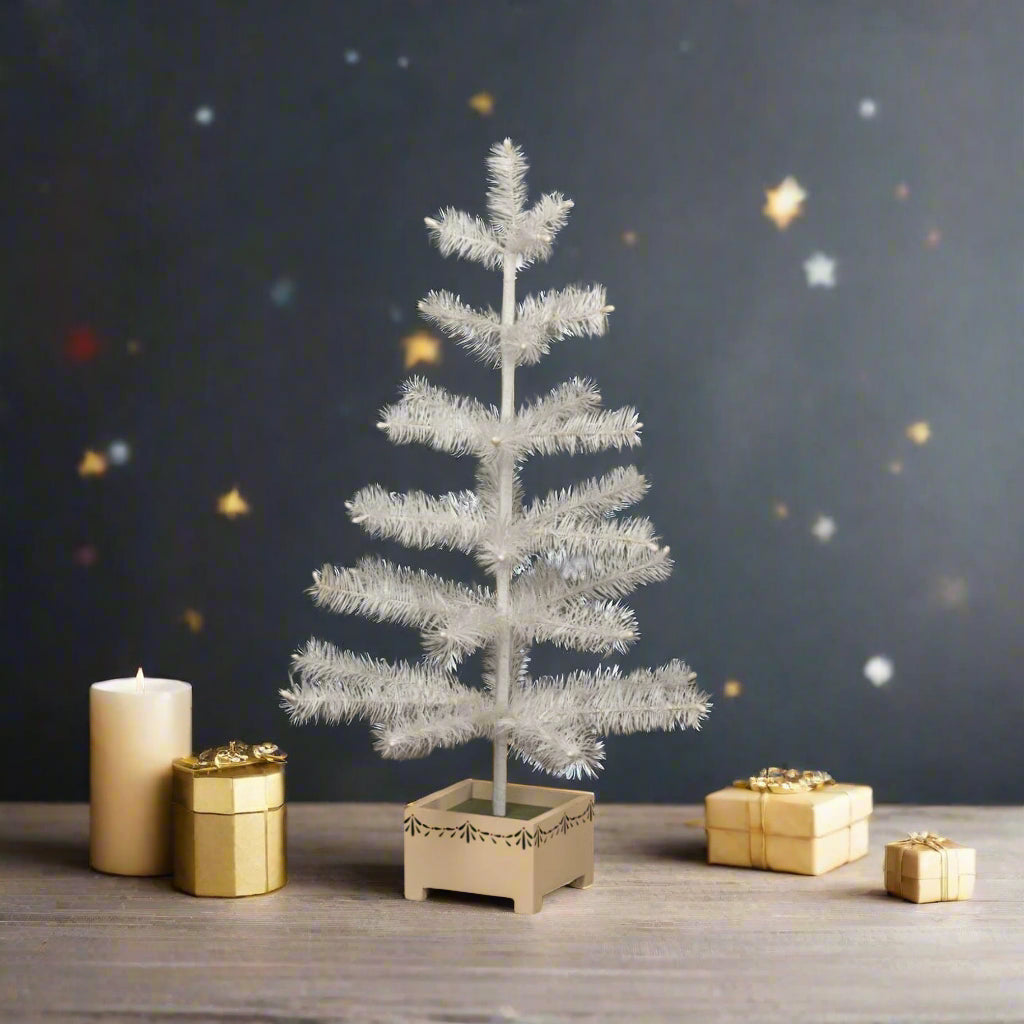 Ragon House Germany Style 24" Ivory Goose Feather Tree in Stenciled Wood Base - The Primitive Pineapple Collection