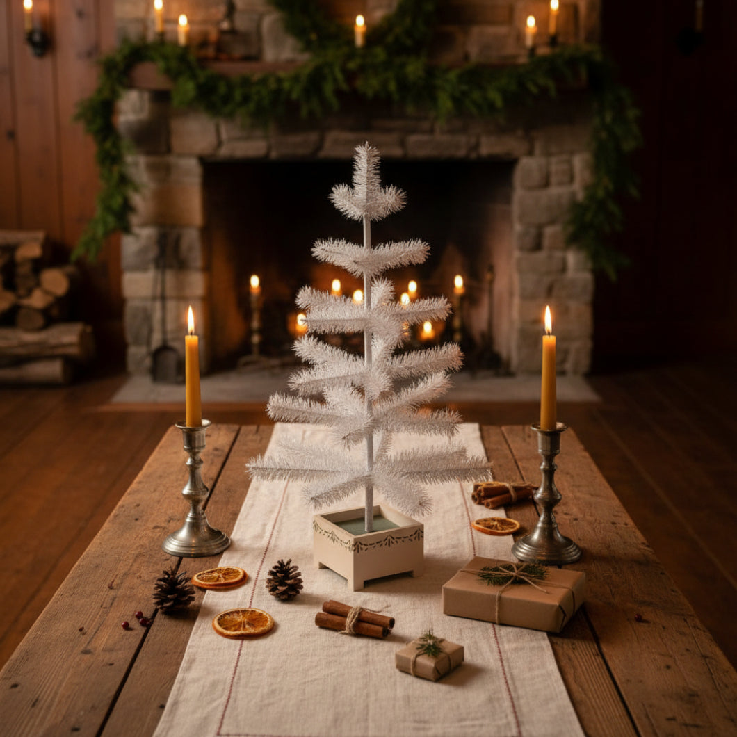 Ragon House Germany Style 24" Ivory Feather Tree in Stenciled Wood Base - The Primitive Pineapple Collection