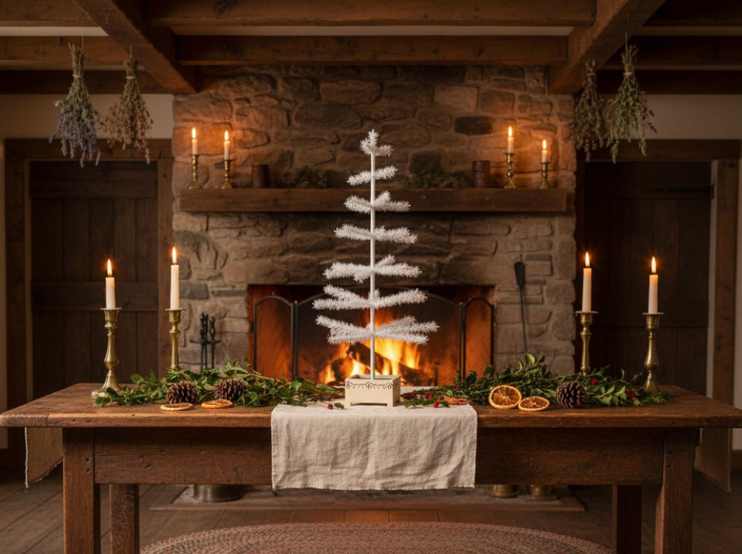 Ragon House Germany Style 36" Ivory Feather Tree in Stenciled Wood Base - The Primitive Pineapple Collection