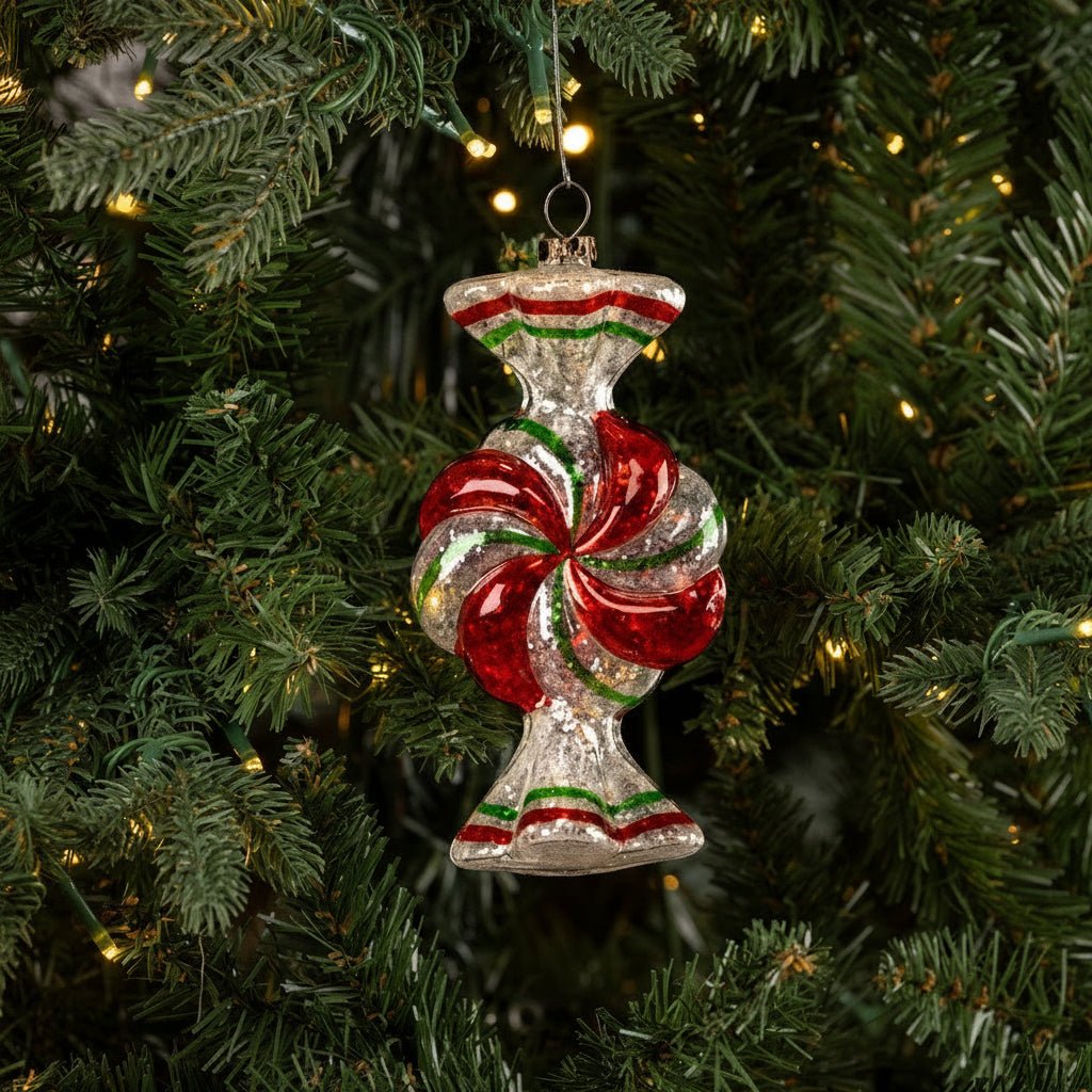 Christmas Ragon House 6" Pinwheel Christmas Candy Glass Ornament - The Primitive Pineapple Collection