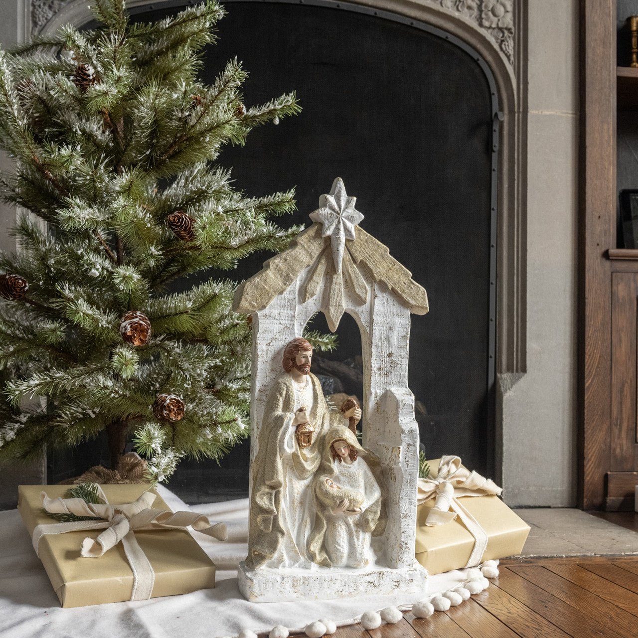 Primitive Ragon House 22" Gold and White Nativity Figurine – Christmas Decor - The Primitive Pineapple Collection