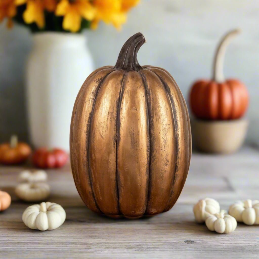 Ragon House 14” Tall Gold Mache Pumpkin | Primitive Fall Decor - The Primitive Pineapple Collection