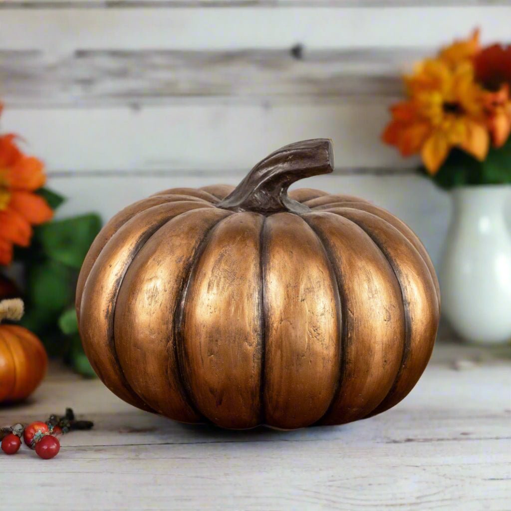 Ragon House 12" Gold Mache Pumpkin | Primitive Fall Decor - The Primitive Pineapple Collection