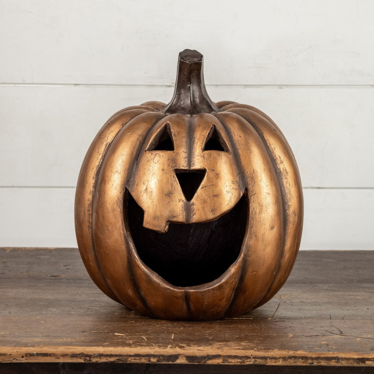 Ragon House Mache 15" Gold Big Mouth Pumpkin Jack O Lantern Halloween - The Primitive Pineapple Collection