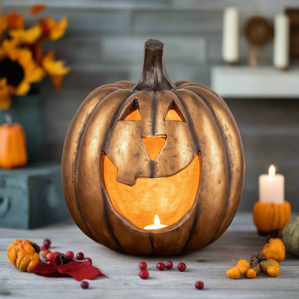 Ragon House Mache 15" Gold Big Mouth Pumpkin Jack O Lantern Halloween - The Primitive Pineapple Collection