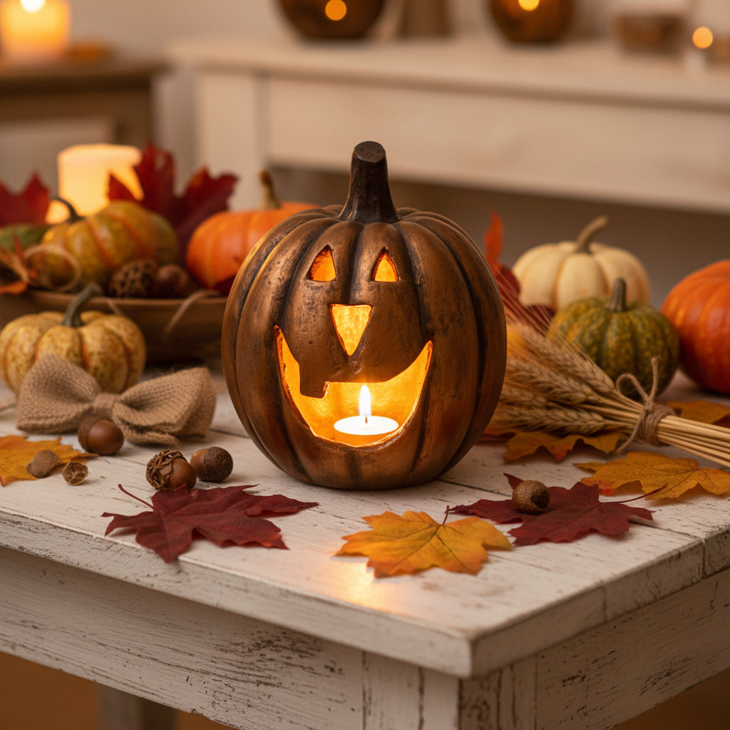 Ragon House Mache 11.5" Gold Big Mouth Pumpkin Jack O Lantern Halloween - The Primitive Pineapple Collection