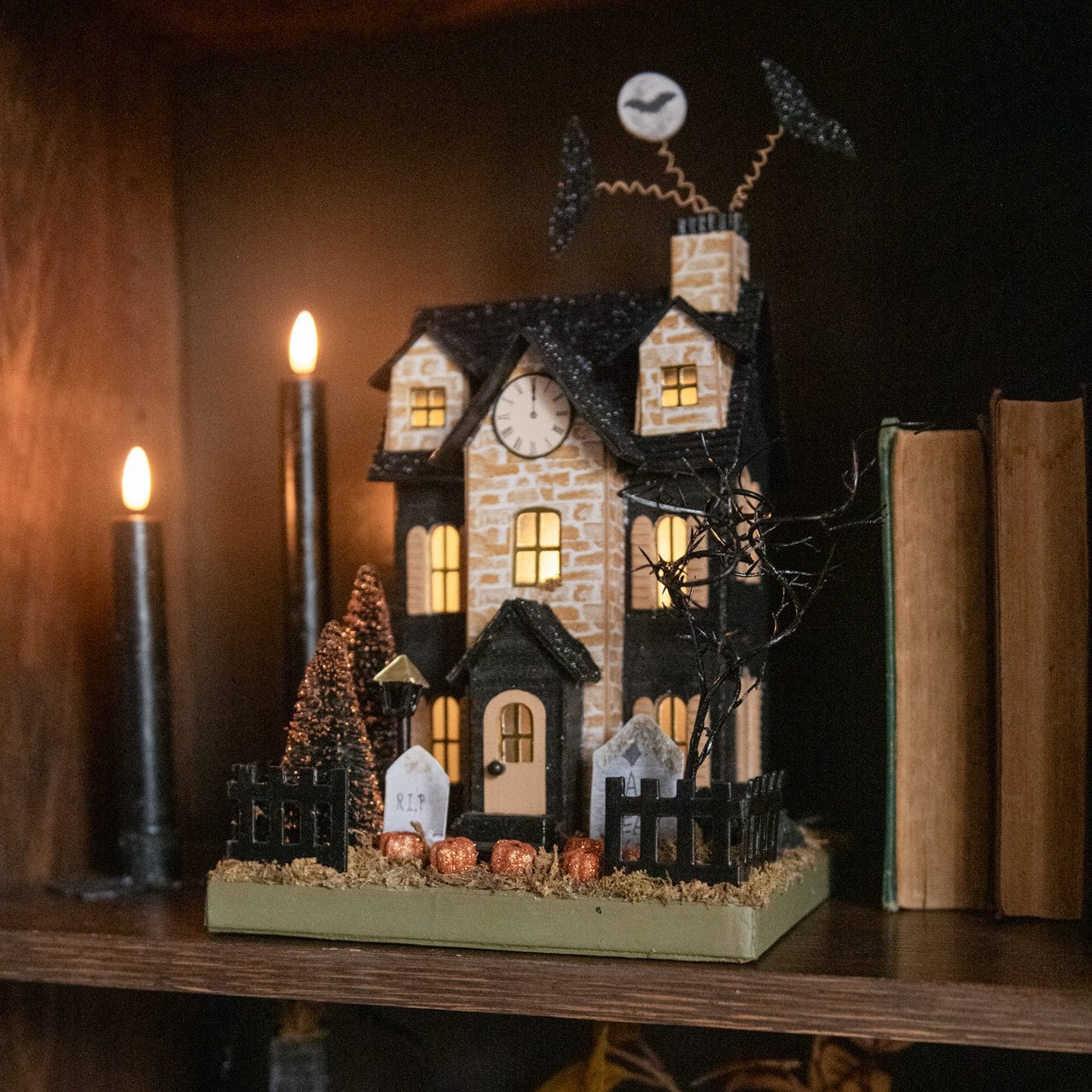 Ragon House 12.5" Lighted Haunted Halloween House - The Primitive Pineapple Collection