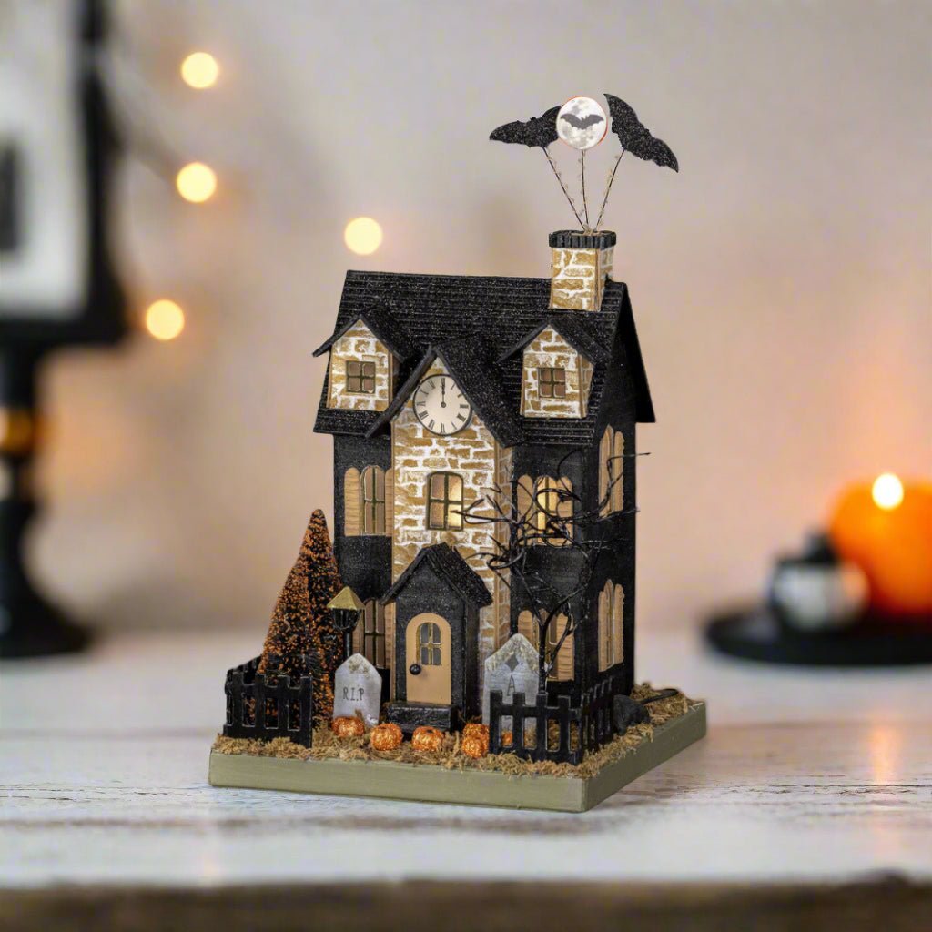 Ragon House 12.5" Lighted Haunted Halloween House - The Primitive Pineapple Collection
