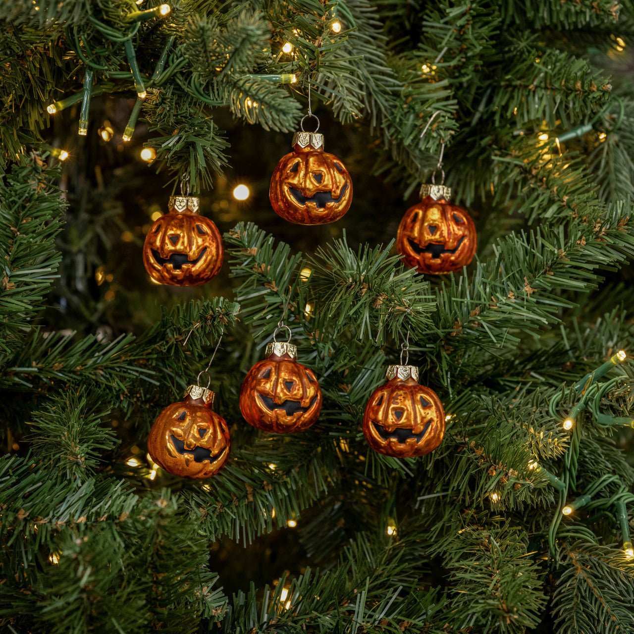 Halloween Ragon House 6 pc Glass Mini Jack O Lantern Glass Ornaments Set - The Primitive Pineapple Collection