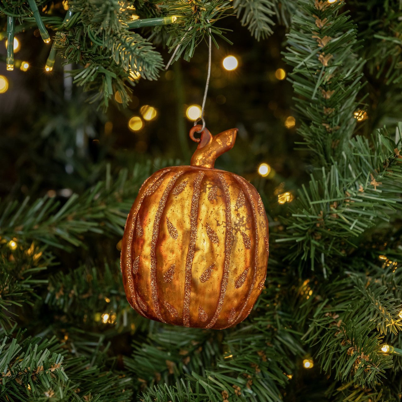 Halloween Ragon House 2.75" Orange Glitter Pumpkin Glass Ornament - The Primitive Pineapple Collection