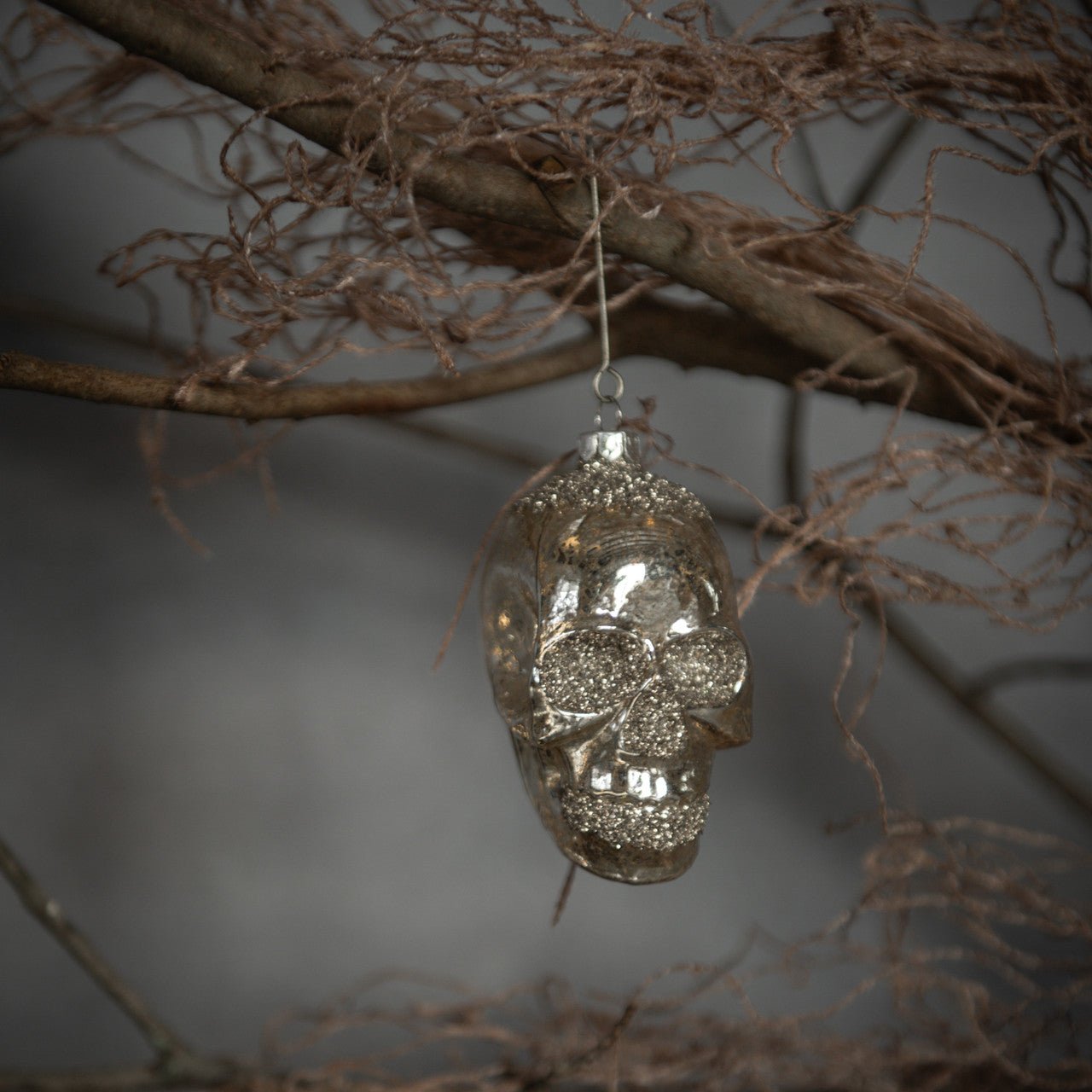 Halloween Ragon House 3.5" Glitter Skull Glass Ornament - The Primitive Pineapple Collection