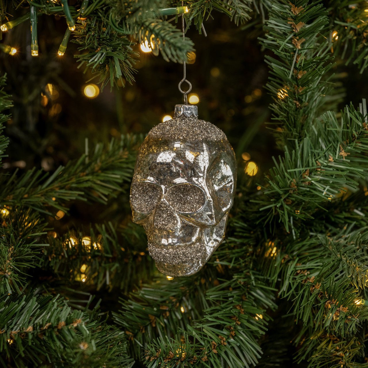 Halloween Ragon House 3.5" Glitter Skull Glass Ornament - The Primitive Pineapple Collection