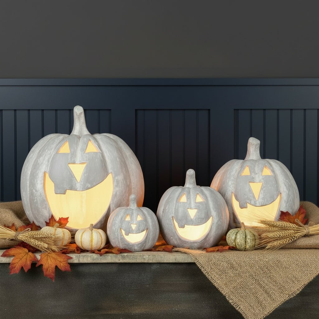 Ragon House Mache 11" Gray Big Mouth Pumpkin Jack O Lantern Halloween - The Primitive Pineapple Collection