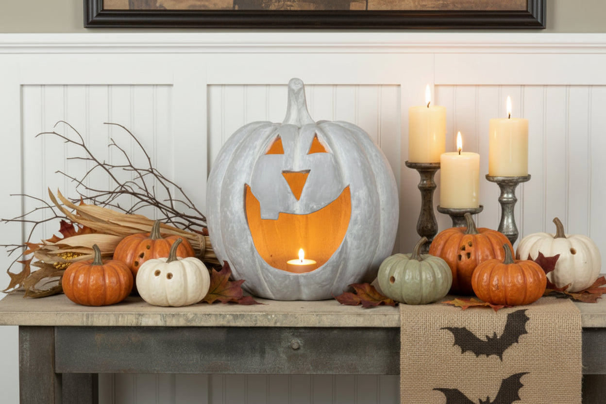 Ragon House Mache 15" Gray Big Mouth Pumpkin Jack O Lantern Halloween