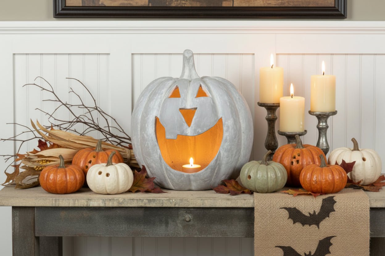 Ragon House Mache 15" Gray Big Mouth Pumpkin Jack O Lantern Halloween - The Primitive Pineapple Collection