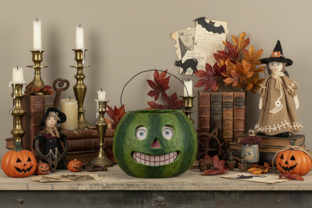 Ragon House Halloween Vintage Look 8" Grinning Watermelon Candy Container - The Primitive Pineapple Collection