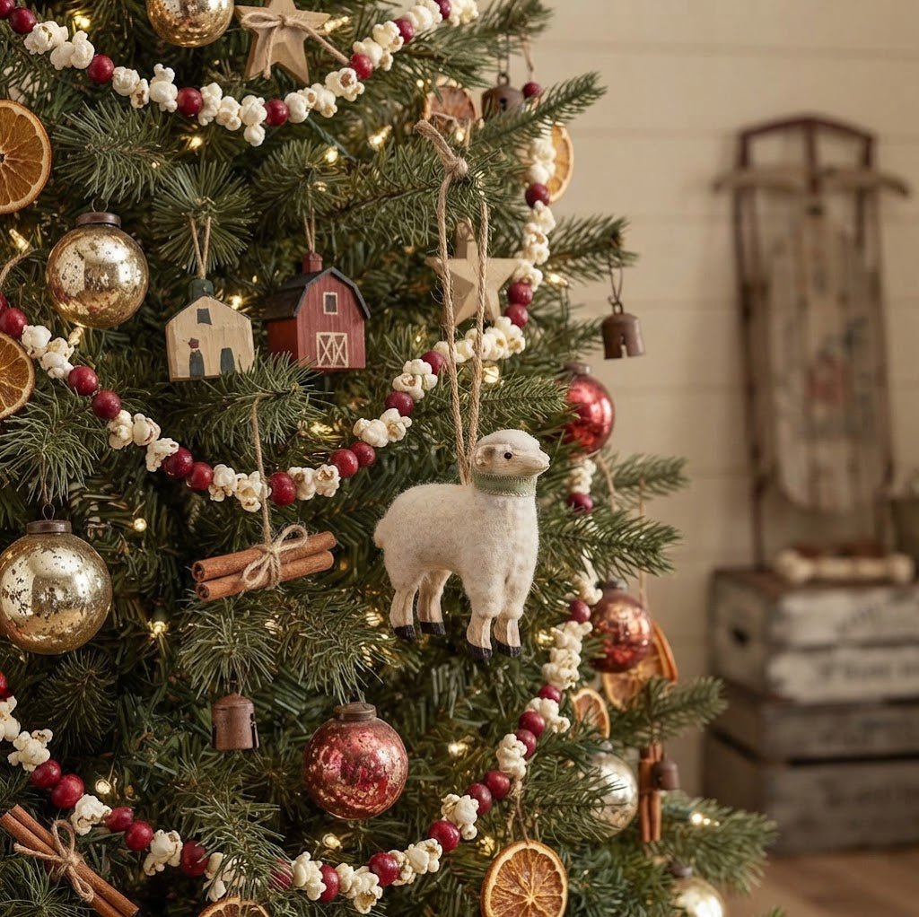 Ragon House Primitive Sheep Christmas Ornament 2.25" - The Primitive Pineapple Collection