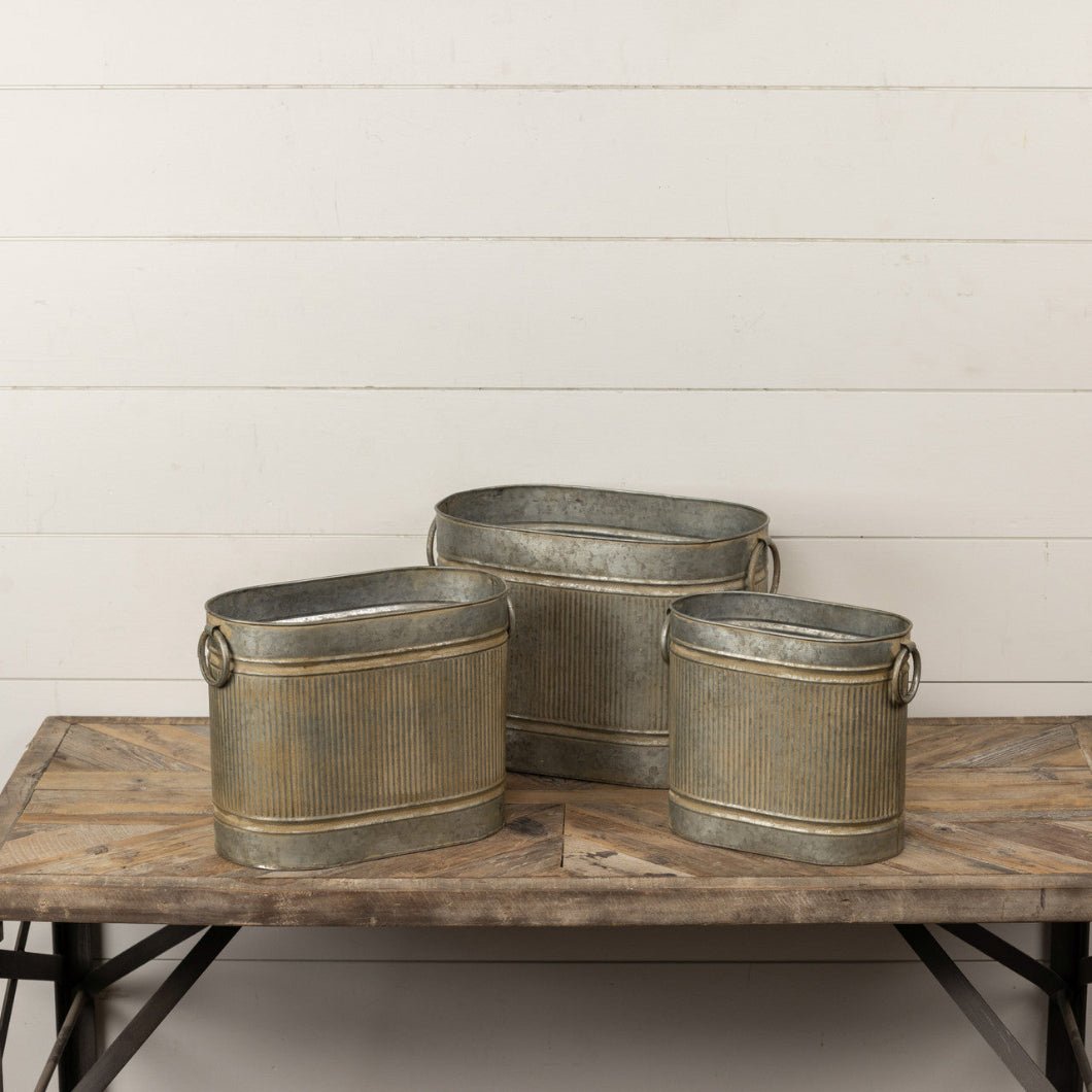 Primitive Ragon House 3 pc Vintage Look Metal Striped Troughs - The Primitive Pineapple Collection
