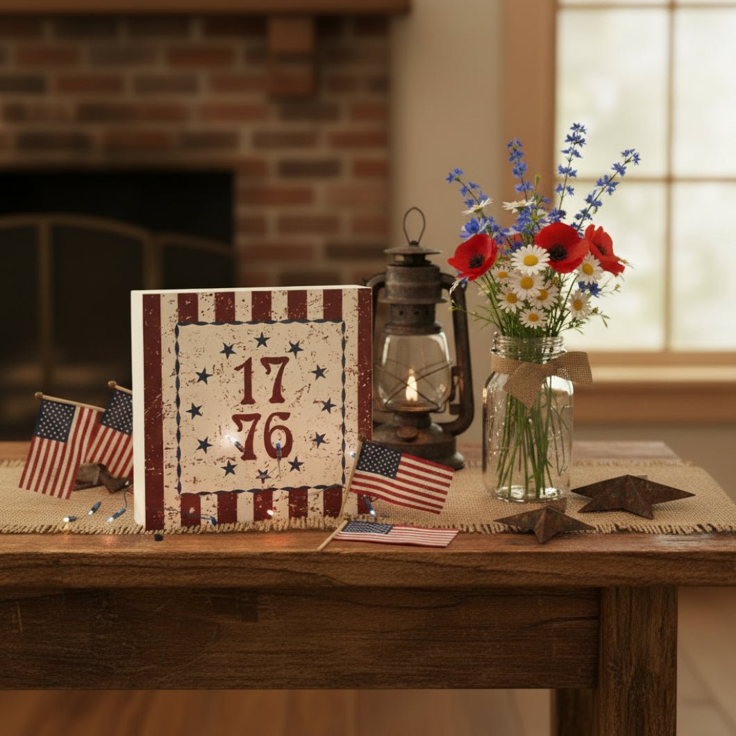 Patriotic 1776 Block Sign – Americana Stars & Stripes 6x6 - The Primitive Pineapple Collection