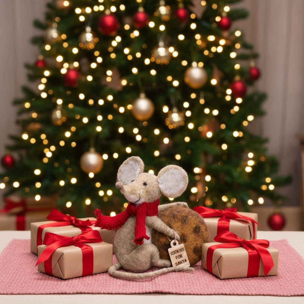 Primitive Cookies For Santa Christmas Mouse Felted Ornament - The Primitive Pineapple Collection