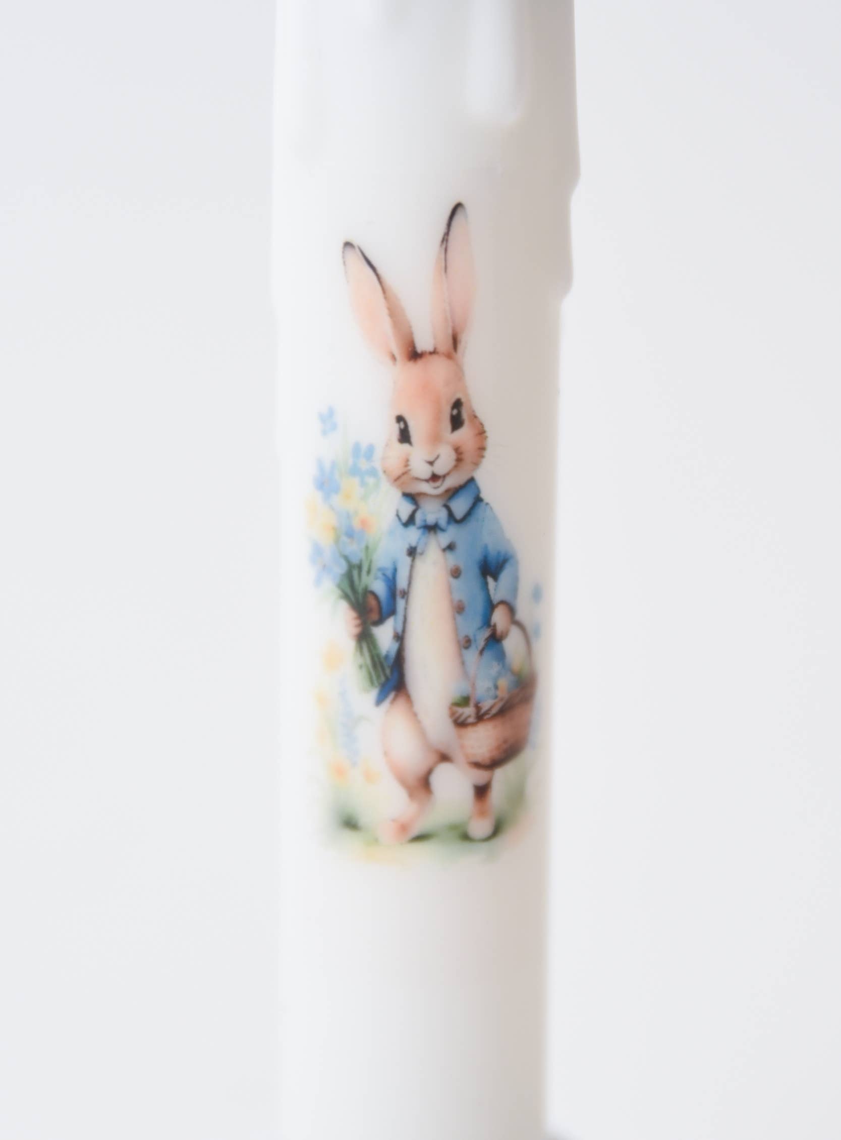 Primitive Handcrafted Spring Summer Bunny & Blue Flowers Led Timer Taper Candle - The Primitive Pineapple Collection
