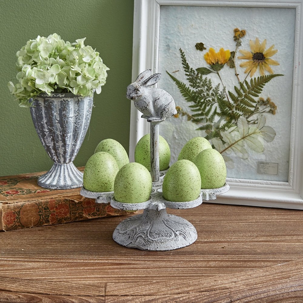 Primitive Easter Spring White Cast Iron Bunny Egg Holder - The Primitive Pineapple Collection