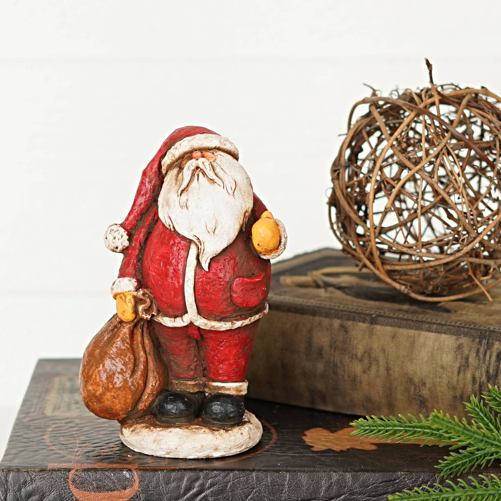 Primitive Christmas Rustic Santa w/ Toy Sack Figurine Shelf Sitter 6" - The Primitive Pineapple Collection