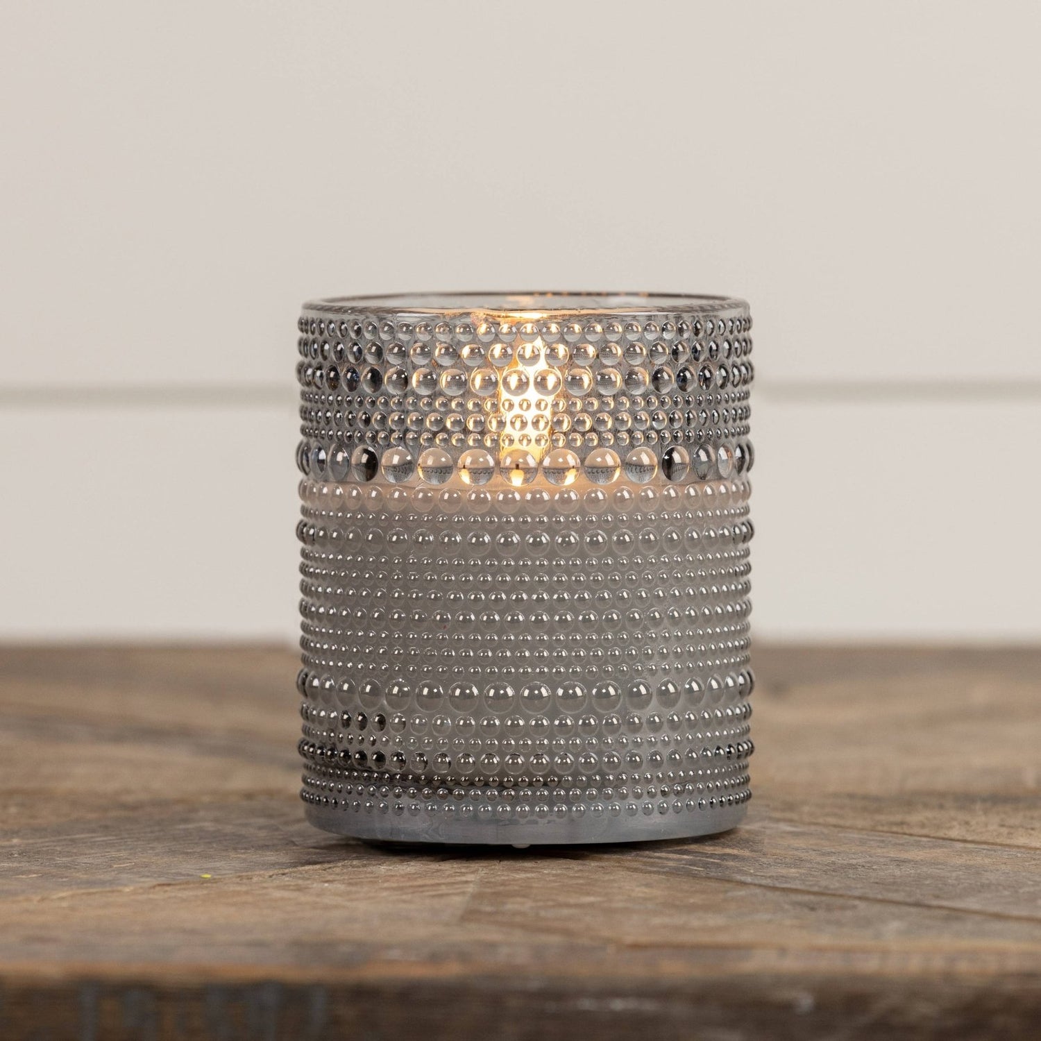 Primitive Ragon House 4"Gray Dotted Glass Jar 3D Flame Battery Candle 6hr Timer - The Primitive Pineapple Collection