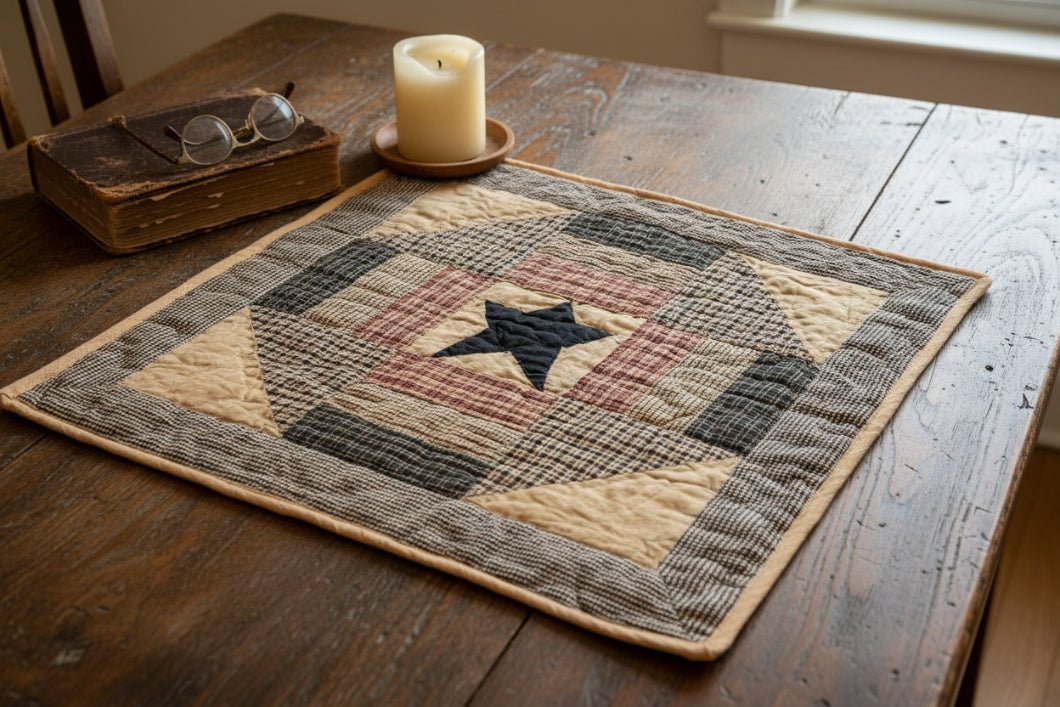 Primitive Farmhouse Star Patchwork Little Quilt 18" Table Topper/Wall Decor - The Primitive Pineapple Collection