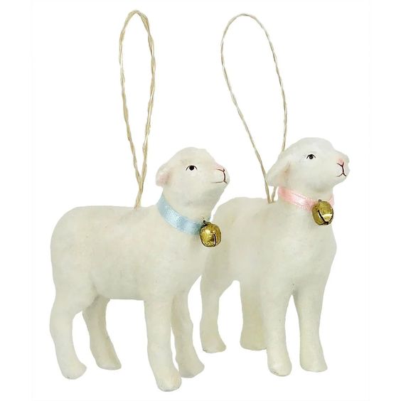 Bethany Lowe Retired Easter Spring Lamb Ornament 2 pc TD4008S - The Primitive Pineapple Collection