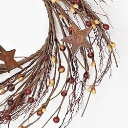 Primitive Farmhouse 4" Willow Berry and Stars Candle Ring - The Primitive Pineapple Collection