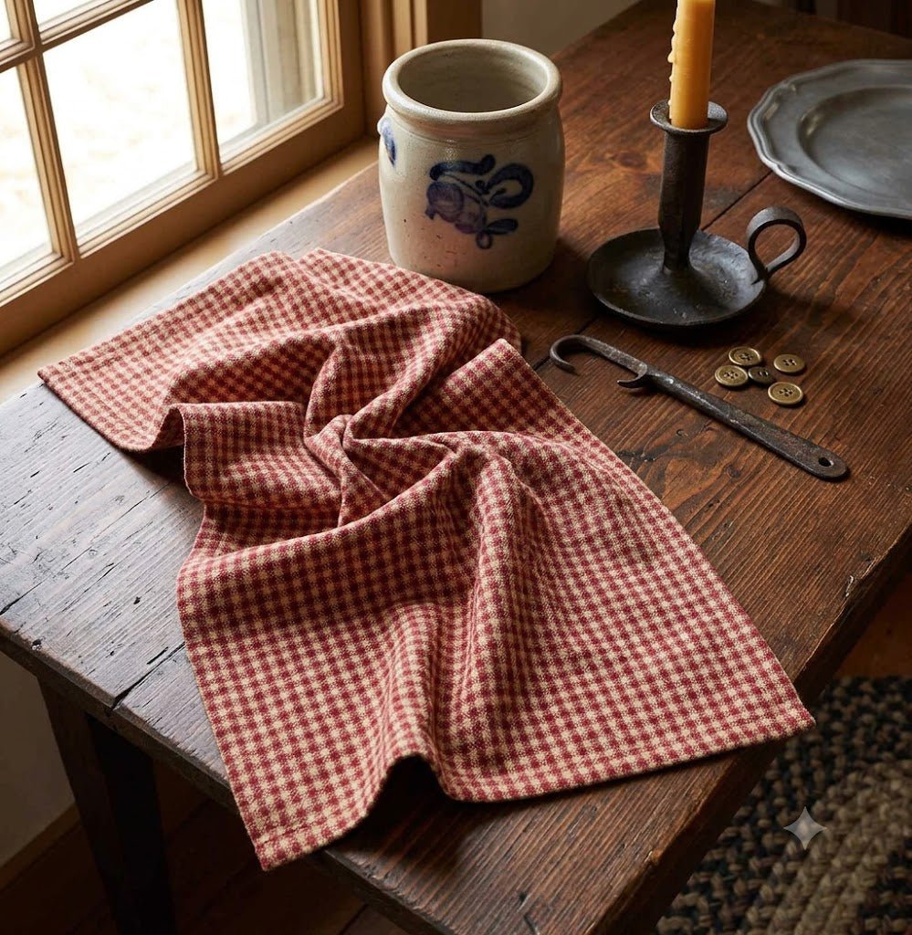 Primitive Farmhouse Small Red Check Tea Towel - The Primitive Pineapple Collection