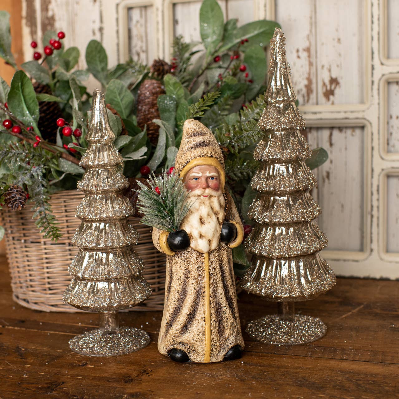 Primitive Christmas Ragon 9.75 " Vintage White German Belsnickle Santa Berry Bush - The Primitive Pineapple Collection