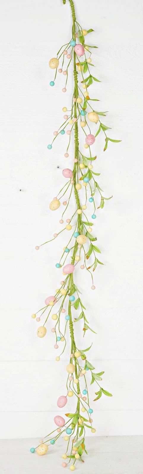Primitive Farmhouse 4ft Pastel Egg Garland with Willow Leaves - The Primitive Pineapple Collection