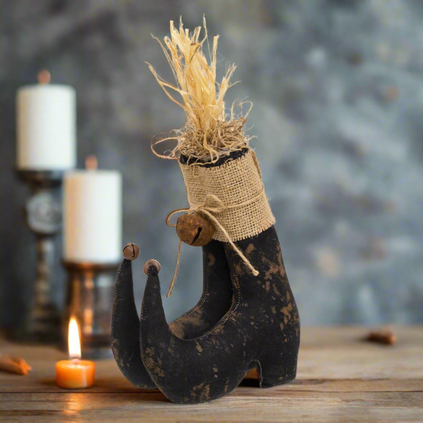 Primitive Halloween Witch Boots with Rusty Bell 11" - The Primitive Pineapple Collection