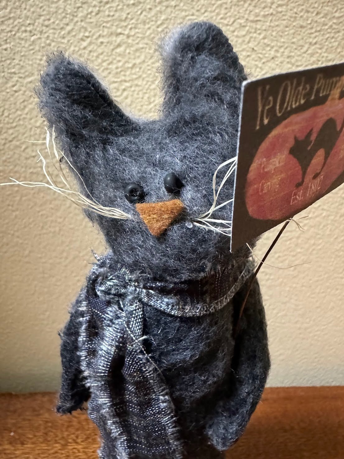 Primitive Handcrafted USA Halloween 7.5” Standing Black Cat w/Sign - The Primitive Pineapple Collection